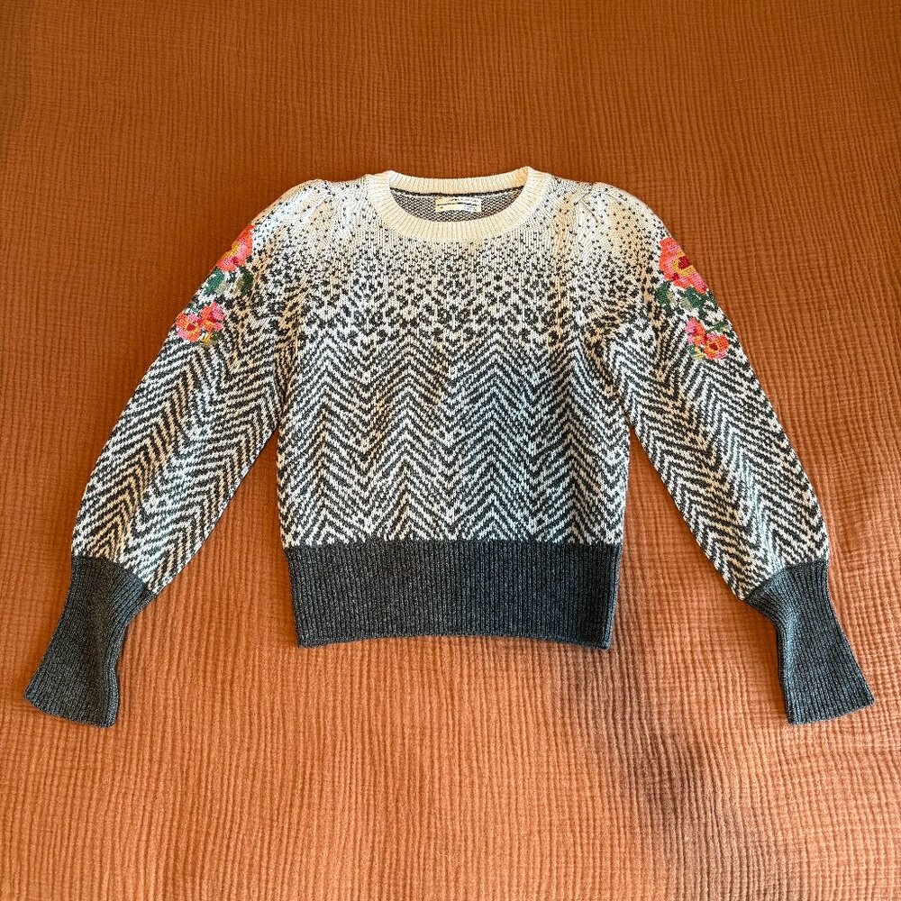 Anthropologie Sweater, Grey, White and Pink pattern. New with Tags Size XS
